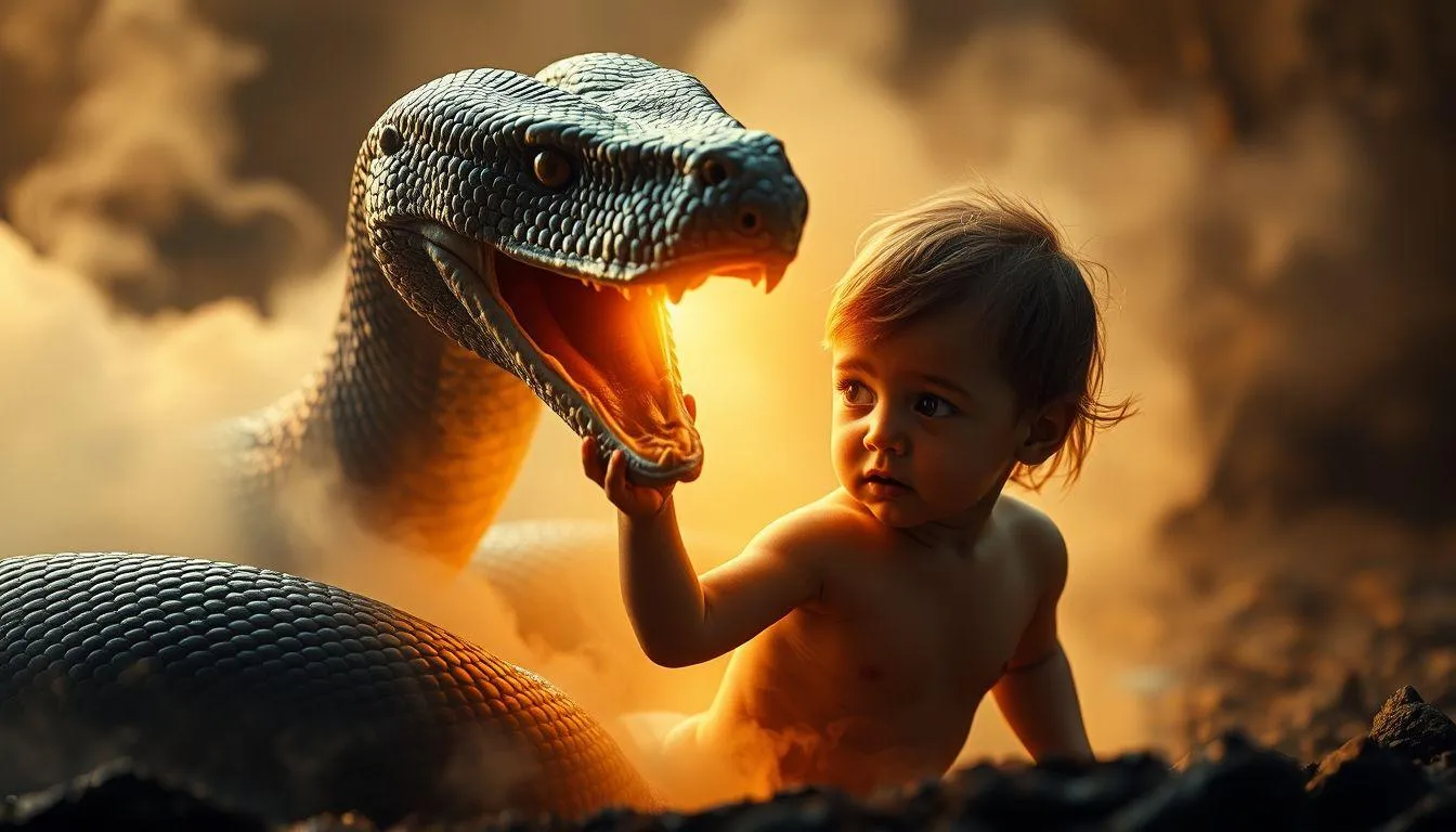 Pengertian dan Makna Dasar Mimpi Ular Berubah Jadi Anak Kecil (c) Ilustrasi AI