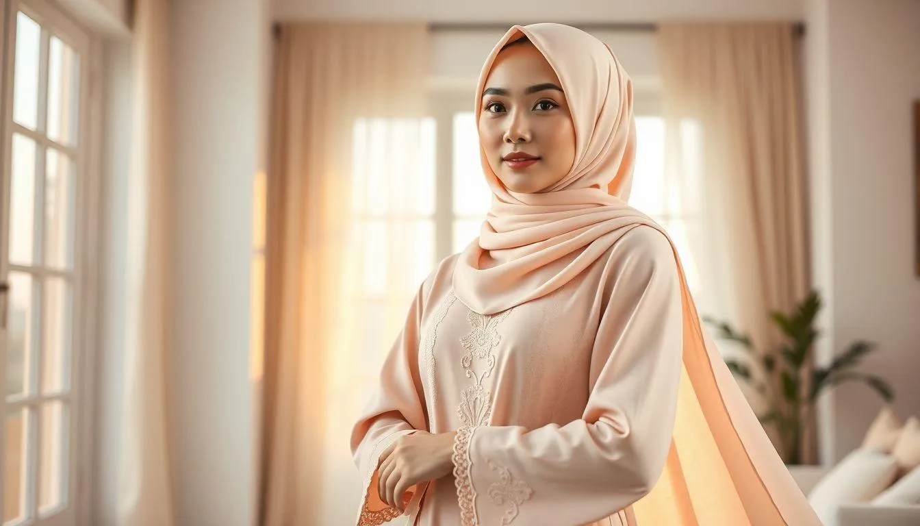 Tips Memadupadankan Gamis Adem dengan Hijab Saat Lebaran (c) Ilustrasi AI