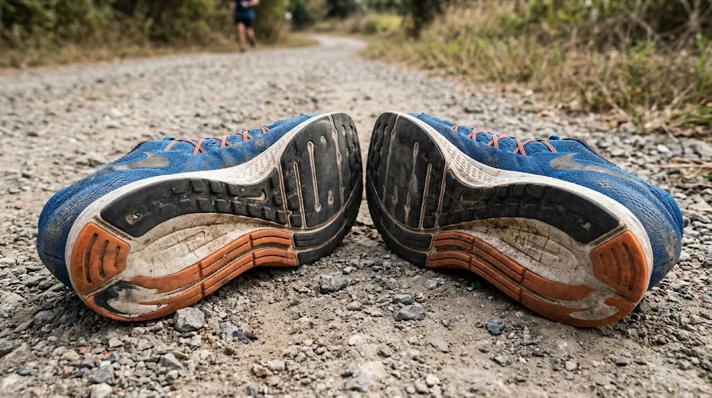 Sepatu lari yang sudah harus diganti. [AI Generated]