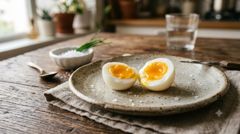 Telur puyuh matang sedang. [AI Generated]