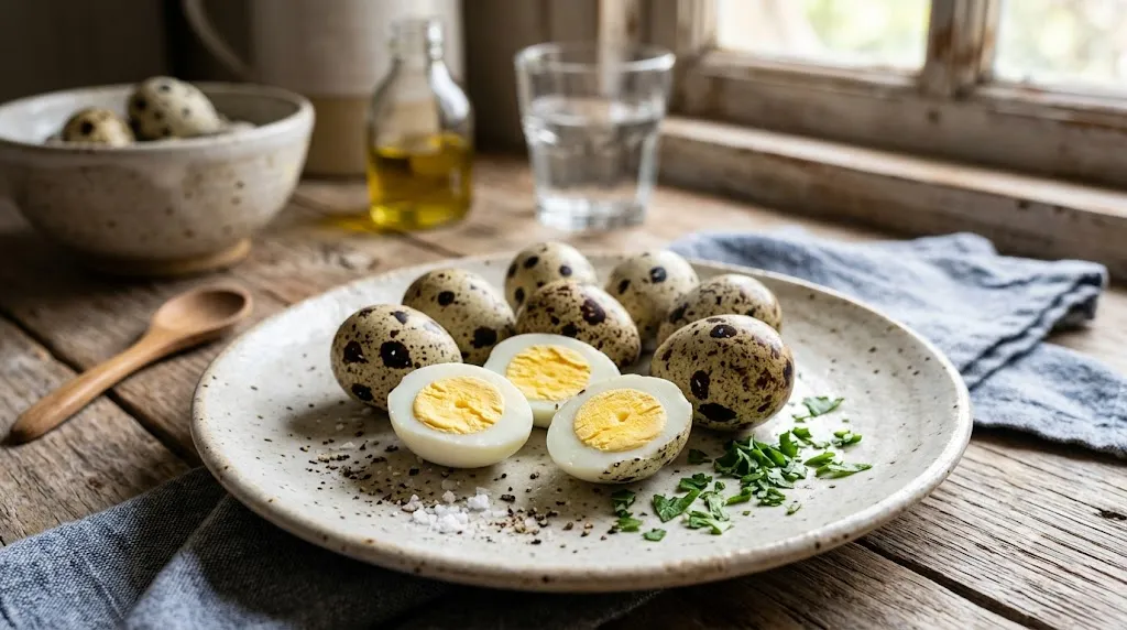 Telur puyuh matang. [AI Generated]