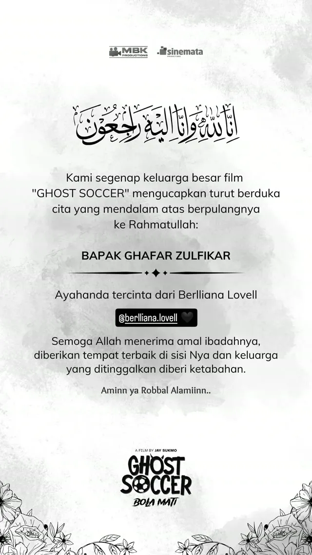 Ucapan Duka Ayah Berlliana Lovell © instagram.com/berlliana.lovell