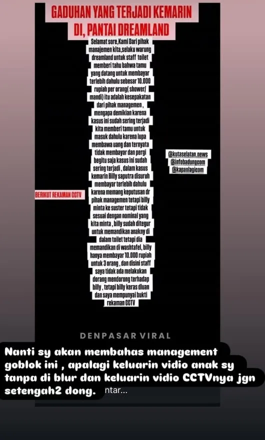 Billy Syahputra posting di IG Story © instagram.com/bilsky16