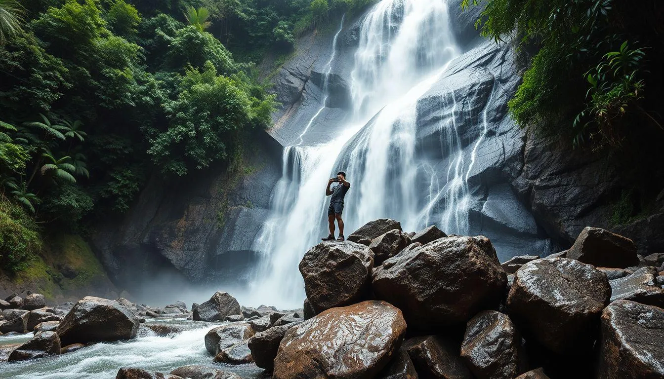 Kumpulan Caption Air Terjun Lucu Receh (c) Ilustrasi AI