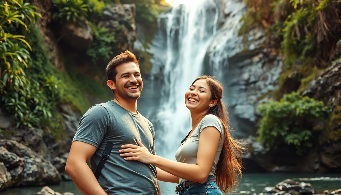 Caption Air Terjun Lucu untuk Couple dan Romantis (c) Ilustrasi AI