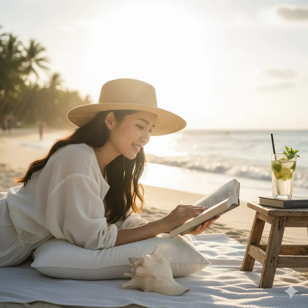 Pengertian Caption Healing di Pantai (c) Ilustrasi AI