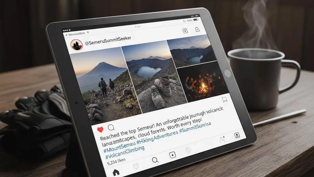 Tips Membuat Caption Naik Gunung yang Menarik (c) Ilustrasi AI