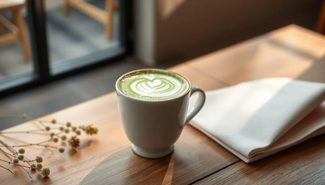 Jenis-Jenis Caption Tentang Matcha Latte (c) Ilustrasi AI