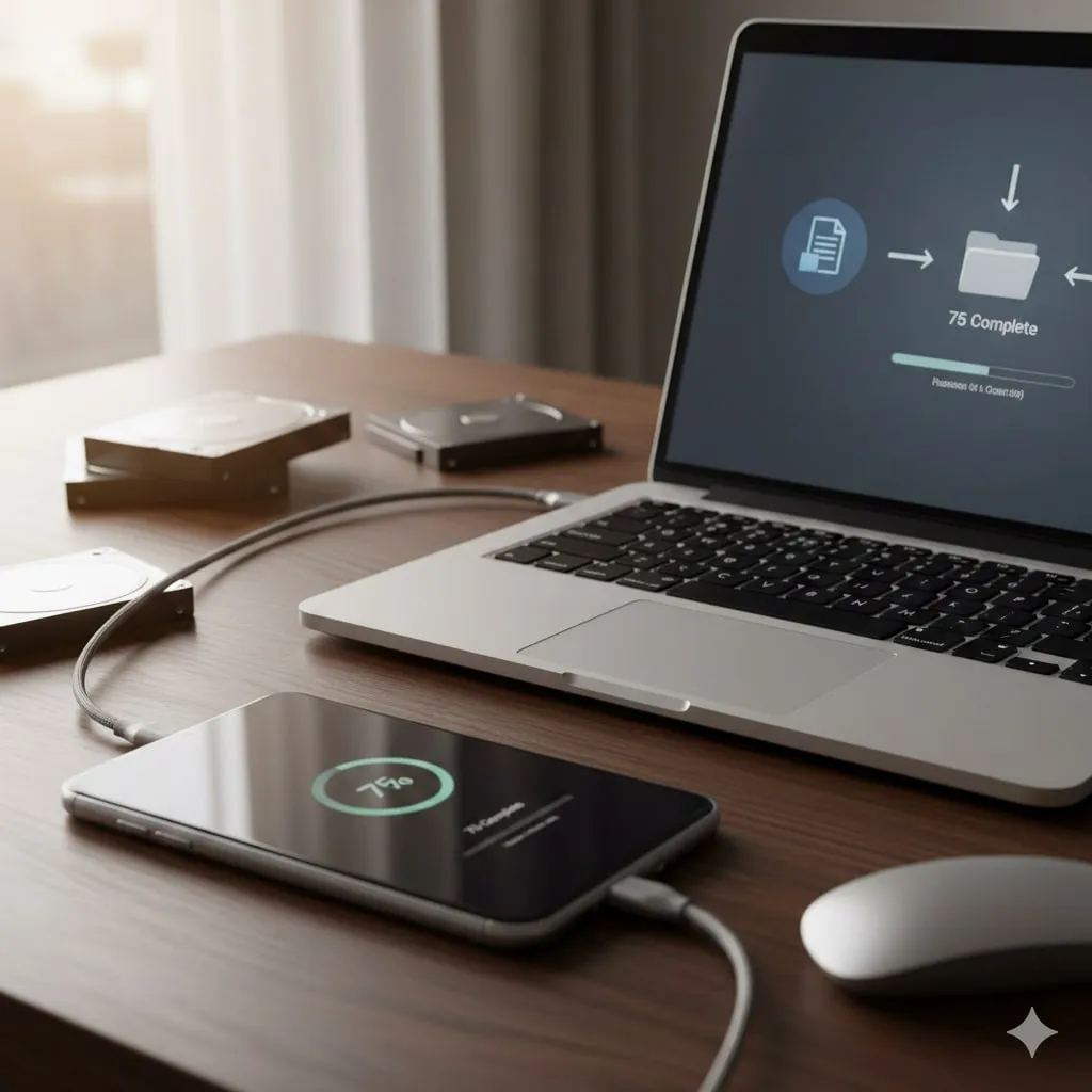 Backup Data Menggunakan Komputer atau Laptop (c) Ilustrasi AI