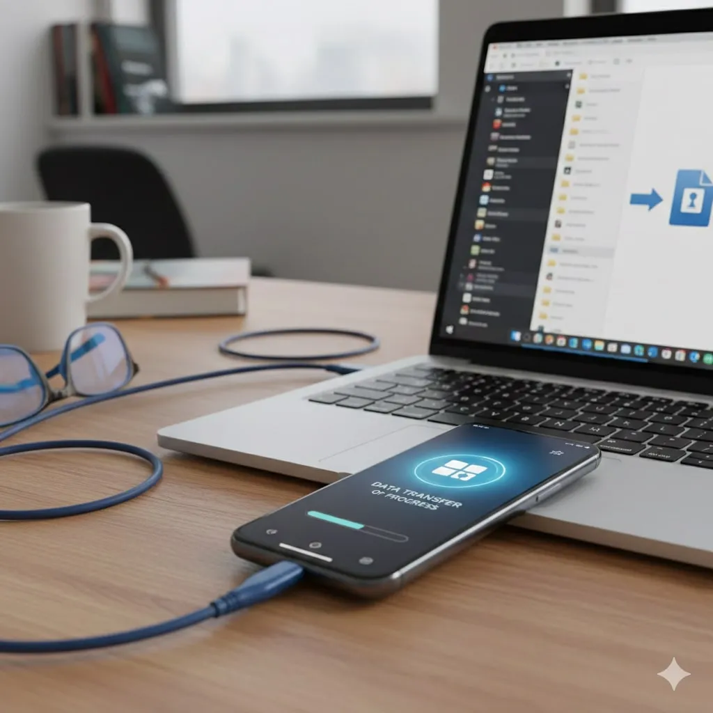 Menggunakan Media Penyimpanan Eksternal (c) Ilustrasi AI