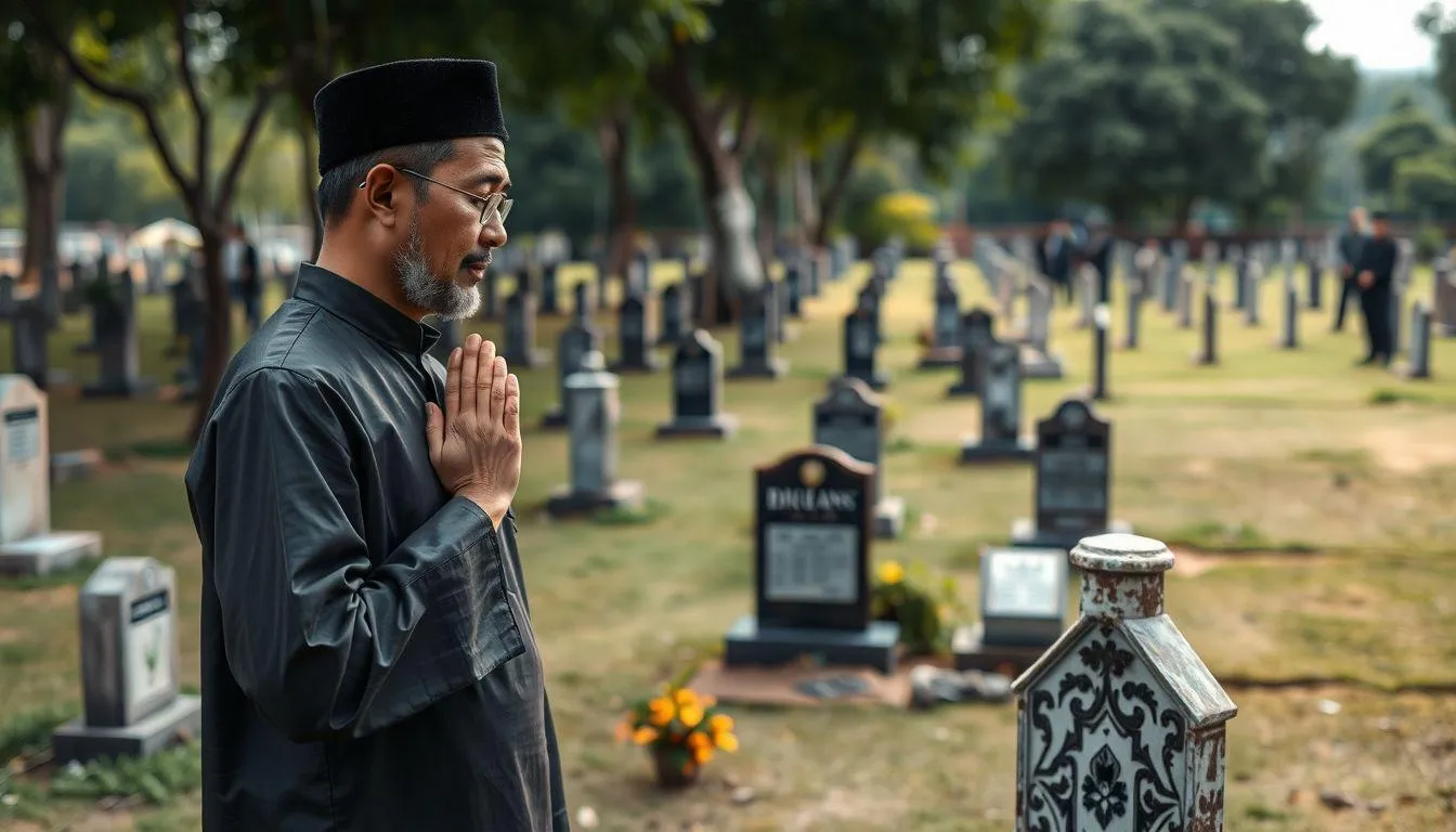 Cara Menjaga Adab Saat Berada di Pemakaman (c) Ilustrasi AI