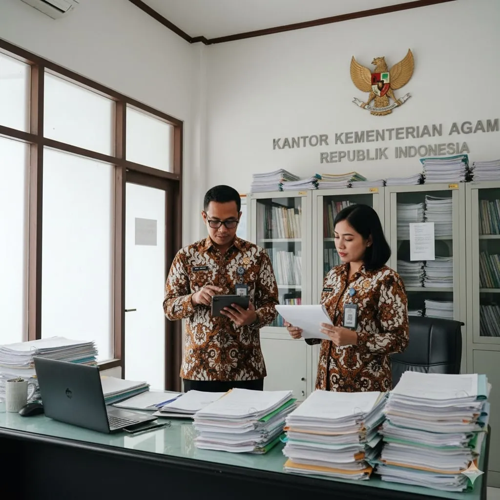 Cara Offline: Pengecekan di Kantor Kementerian Agama (c) Ilustrasi AI
