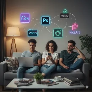Aplikasi Pendukung untuk Editing (c) Ilustrasi AI