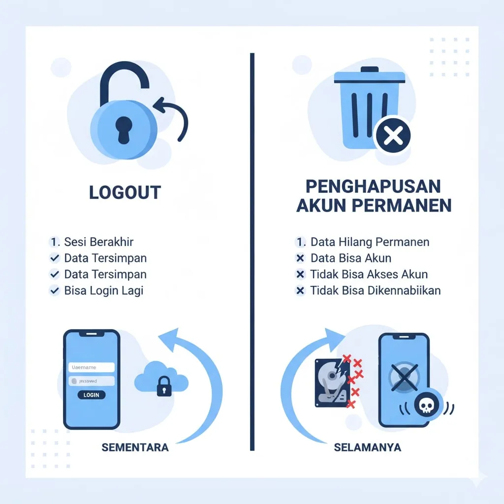 Perbedaan Logout dan Penghapusan Akun Permanen (c) Ilustrasi AI