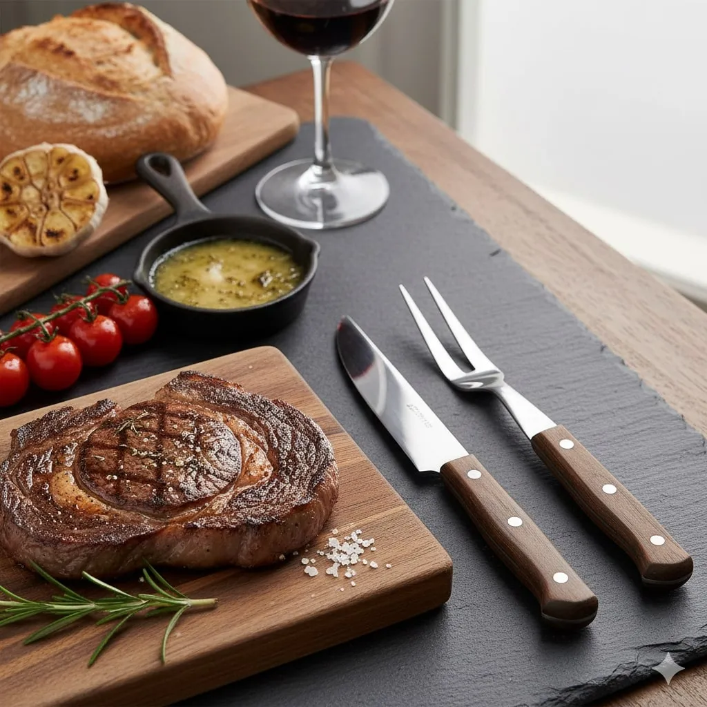 Posisi Dasar Pisau dan Garpu Saat Makan Steak (c) Ilustrasi AI