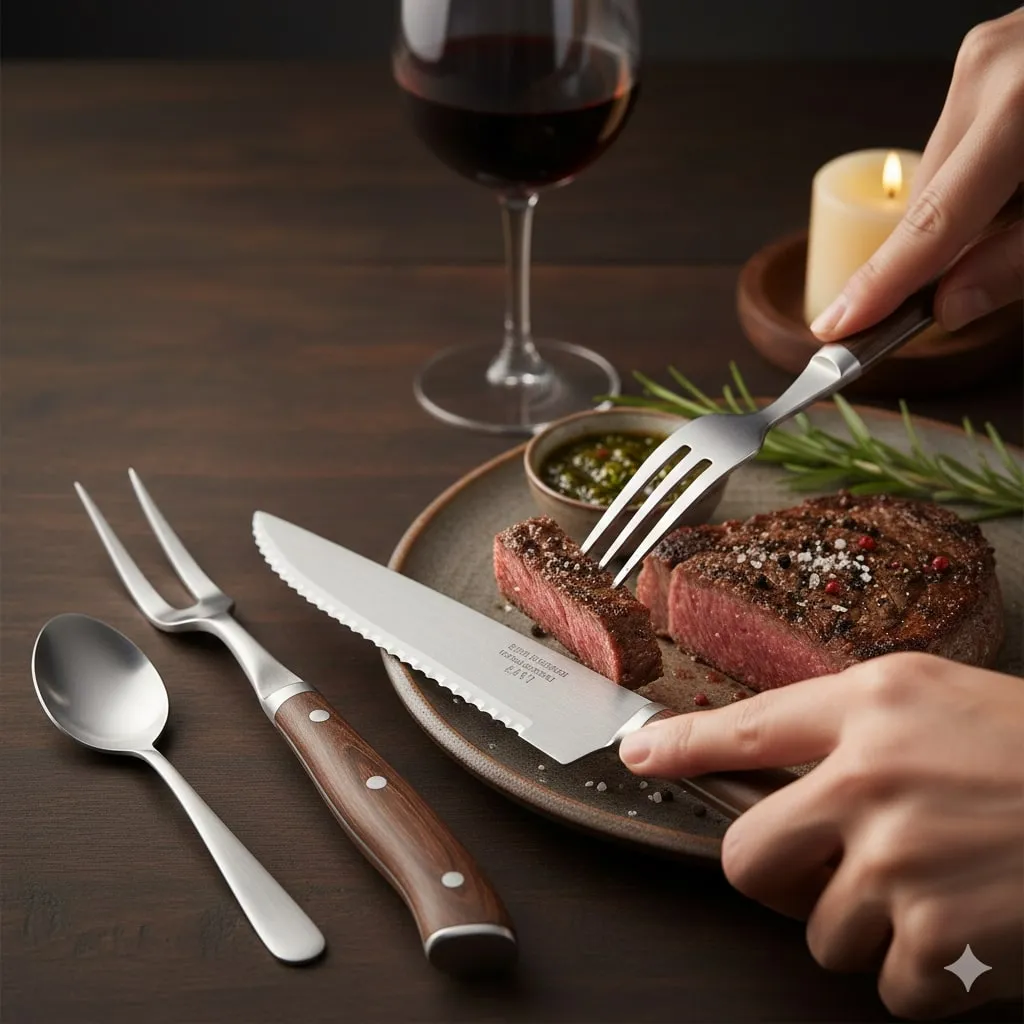 Cara Makan Steak Gaya Eropa (Continental Style) (c) Ilustrasi AI