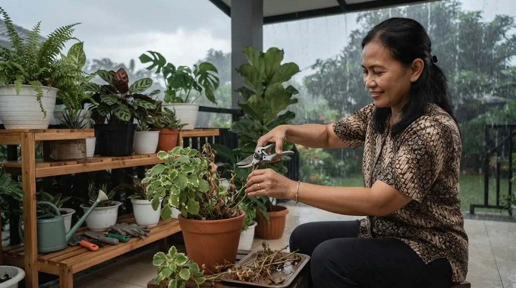 Cara Melindungi Tanaman Hias di Teras dari Angin dan Hujan (AI Generated)
