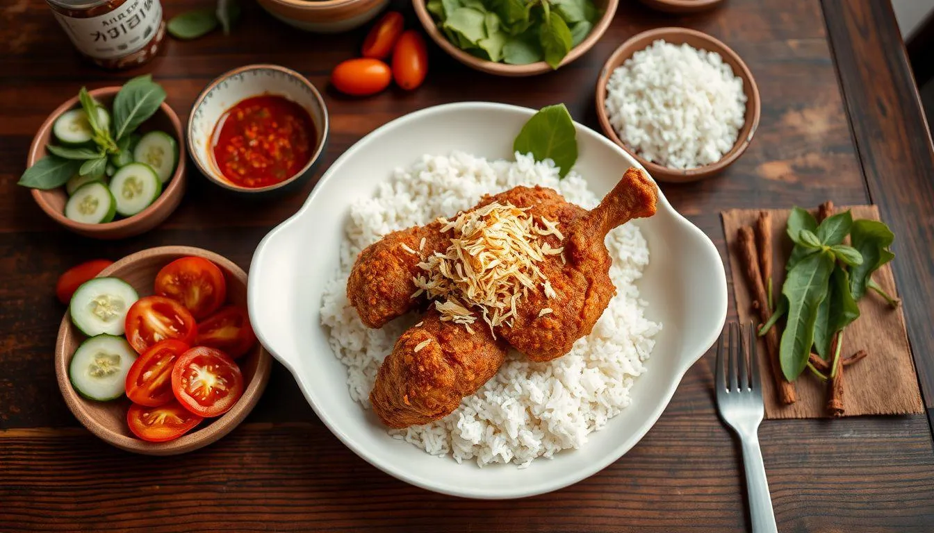 Cara Penyajian dan Pelengkap Ayam Serundeng (c) Ilustrasi AI
