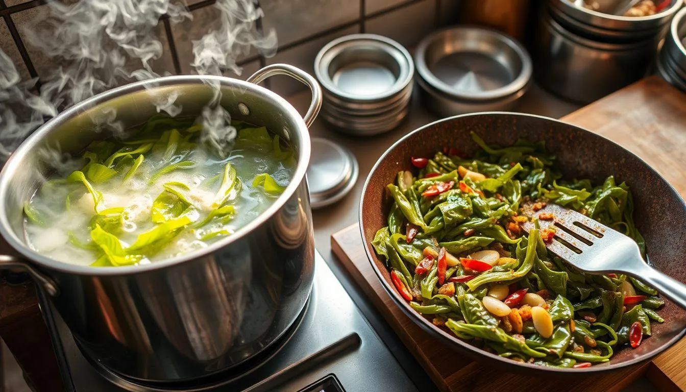 Teknik Dasar Cara Memasak Daun Singkong (c) Ilustrasi AI