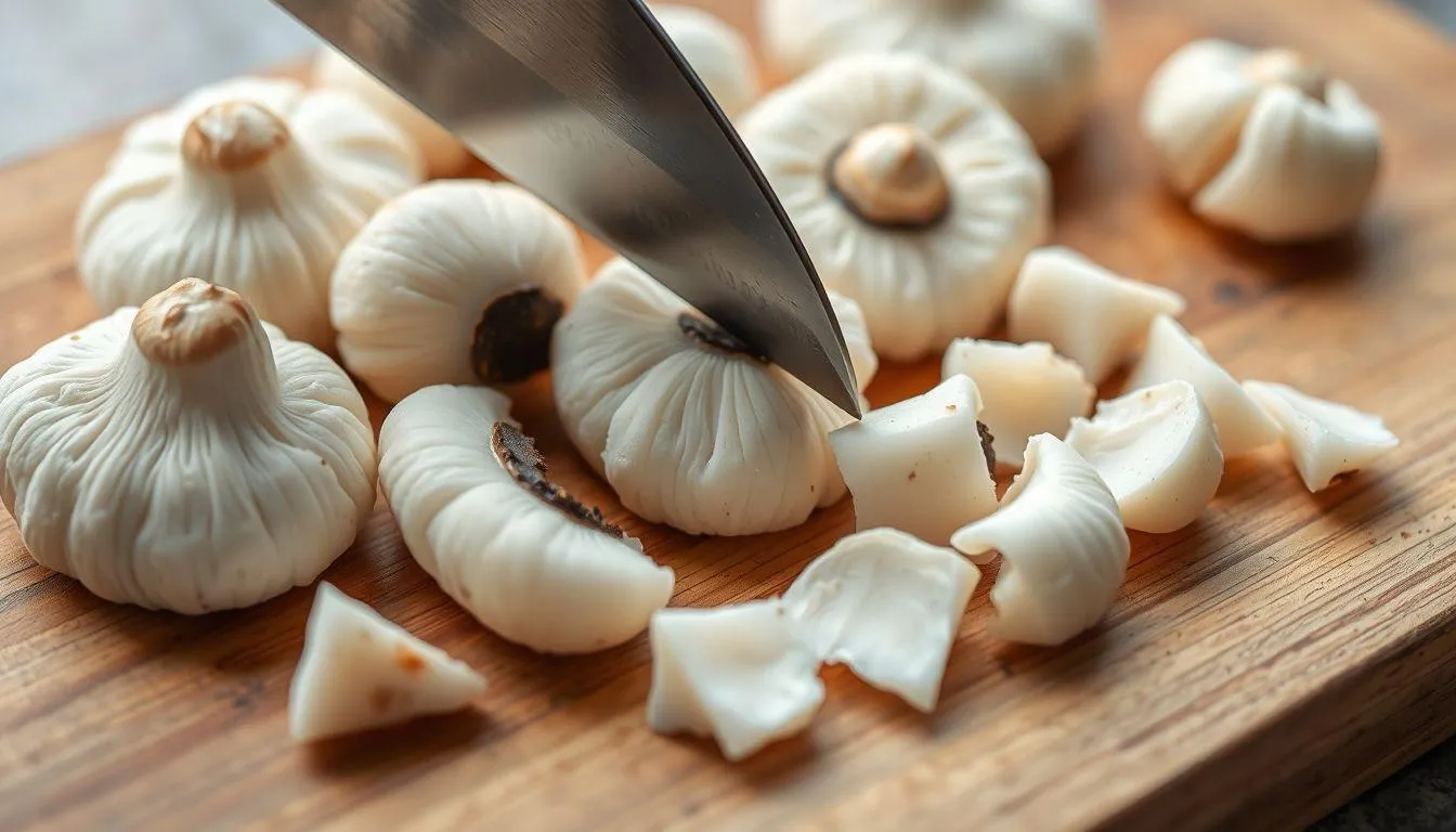 Memotong dan Membersihkan Jamur Salju (c) Ilustrasi AI