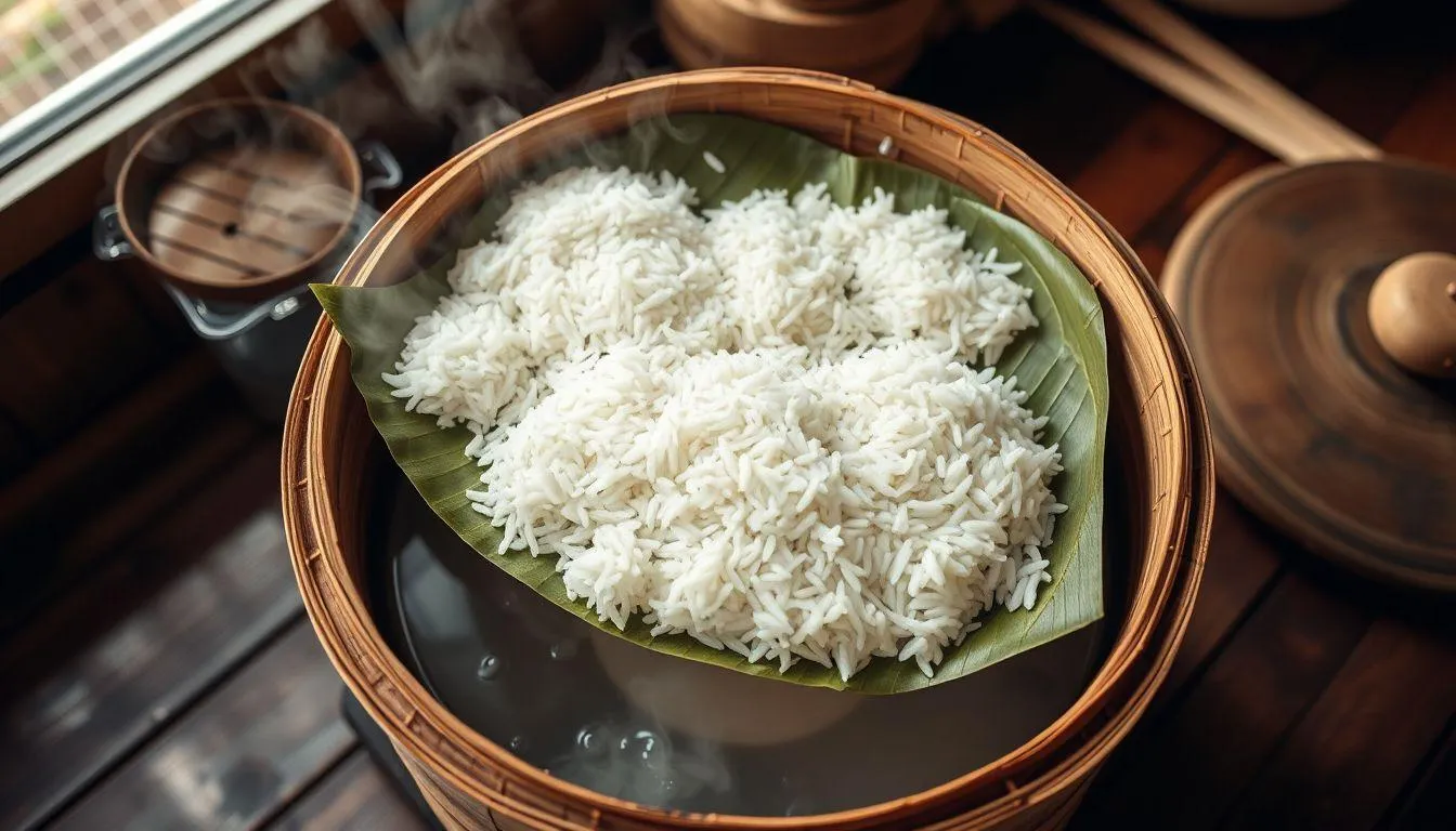 Langkah-Langkah Cara Memasak Ketan dengan Dandang (c) Ilustrasi AI