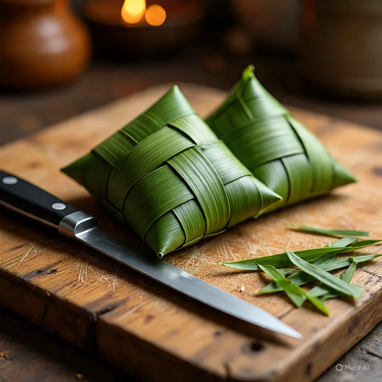 Persiapan Alat dan Bahan untuk Memasak Ketupat (c) Ilustrasi AI