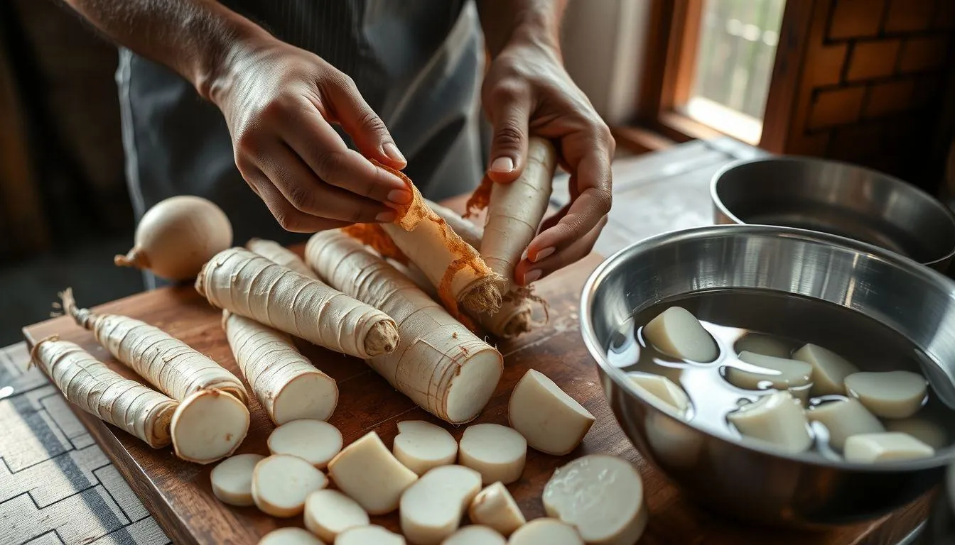 Proses Pembuatan Pati Garut dari Umbi (c) Ilustrasi AI