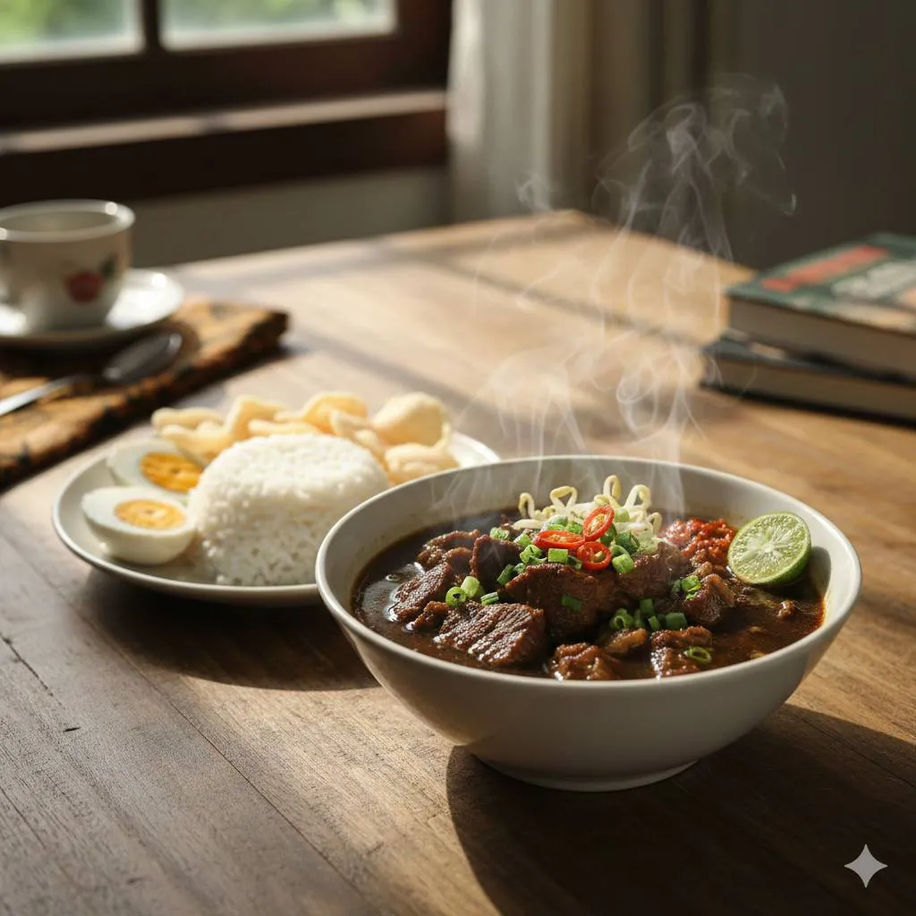 Mengenal Rawon: Sup Daging Berkuah Hitam Khas Nusantara (c) Ilustrasi AI