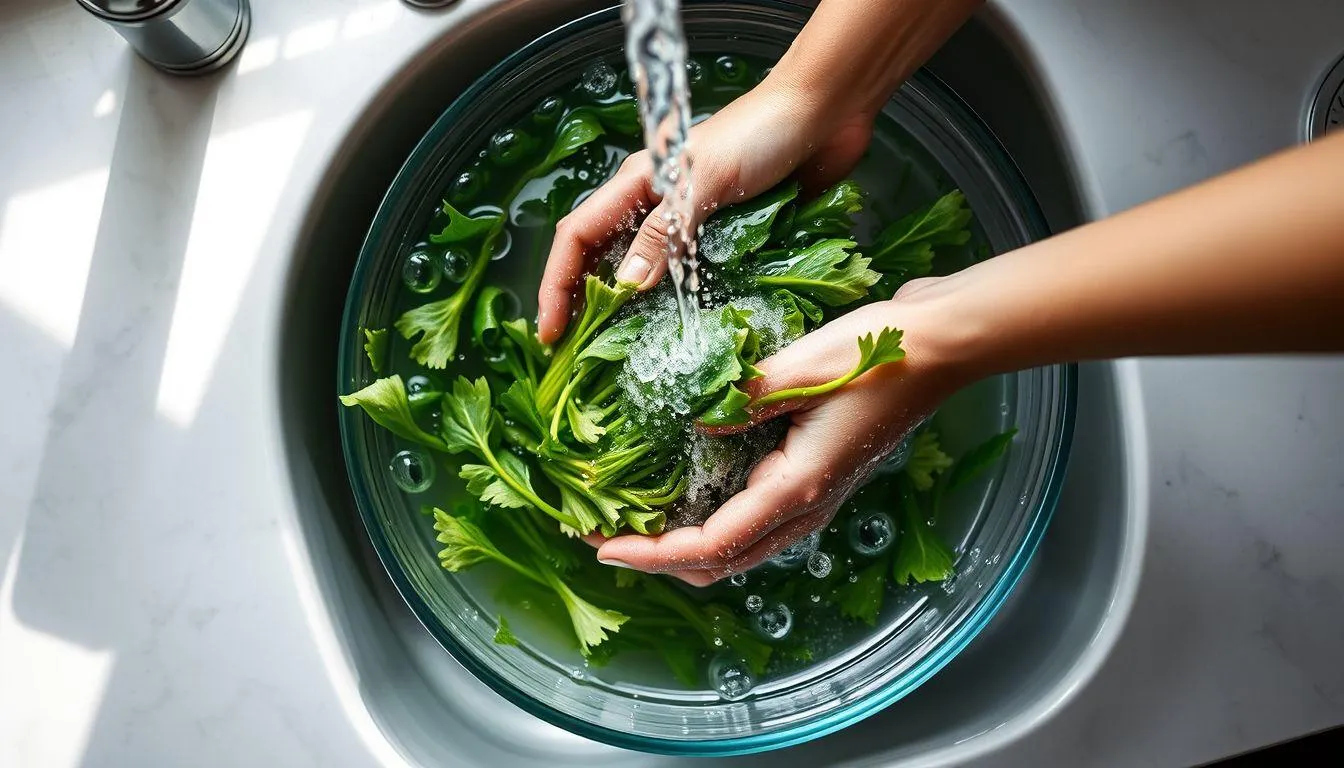 Teknik Mencuci Sawi dengan Garam (c) Ilustrasi AI