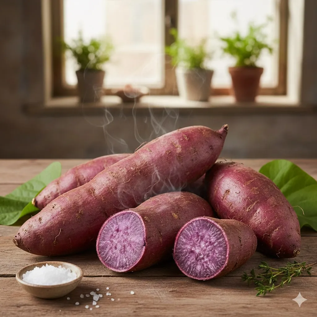 Persiapan Ubi Ungu Sebelum Dimasak (c) Ilustrasi AI