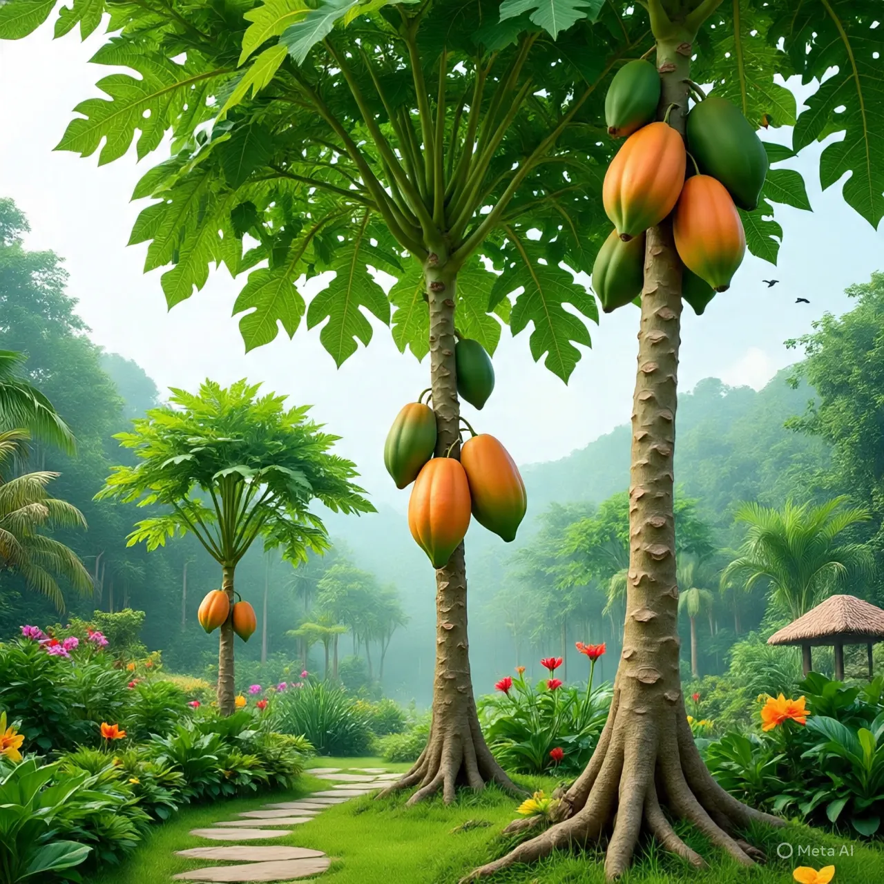 Perbedaan Buah Pepaya dari Pohon Jantan dan Betina (c) Ilustrasi AI