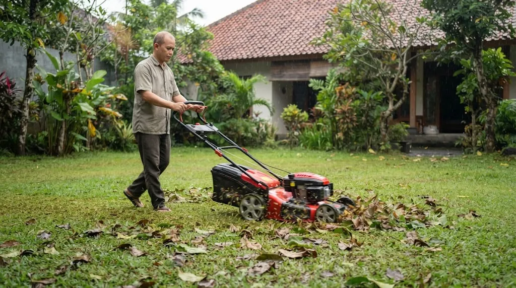 Cara Membersihkan Daun Rontok saat Musim Hujan (AI Generated)