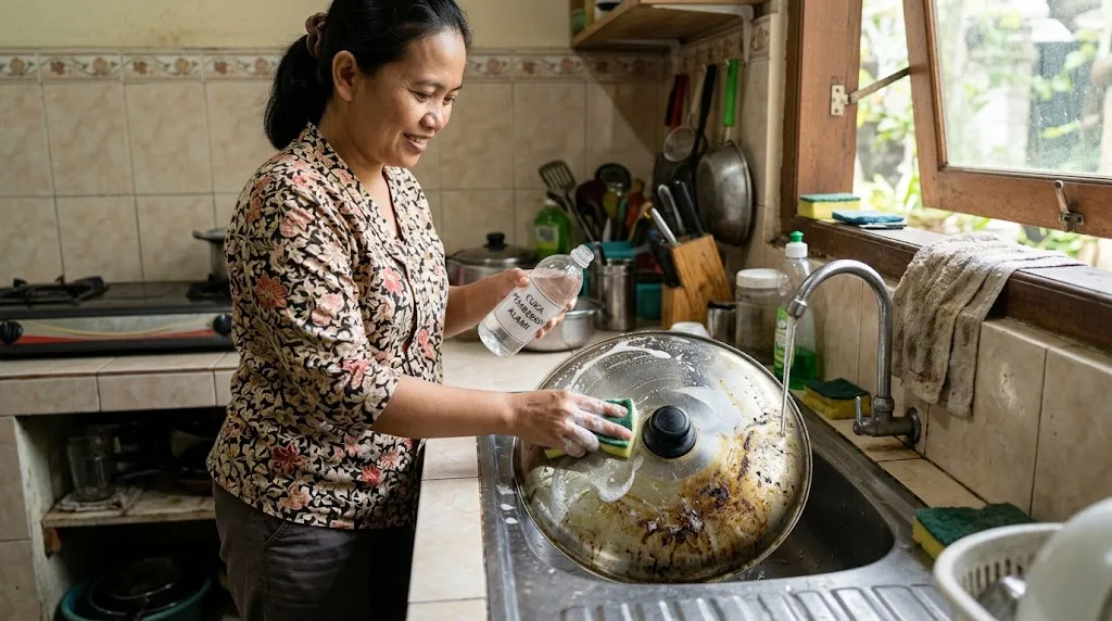 Cara Membersihkan Tutup Panci Berminyak/AI Generated