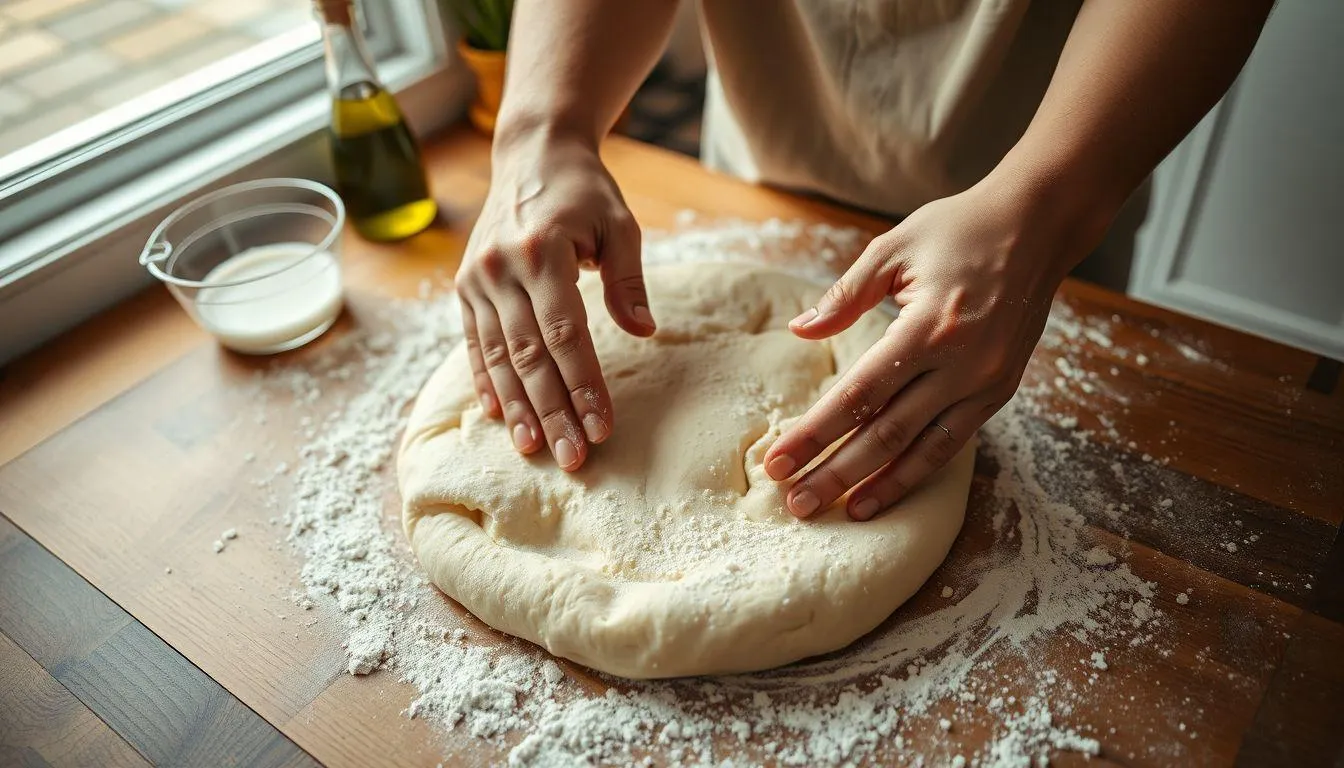 2. Cara Membuat Adonan Pizza Tanpa Mixer secara Manual (c) Ilustrasi AI