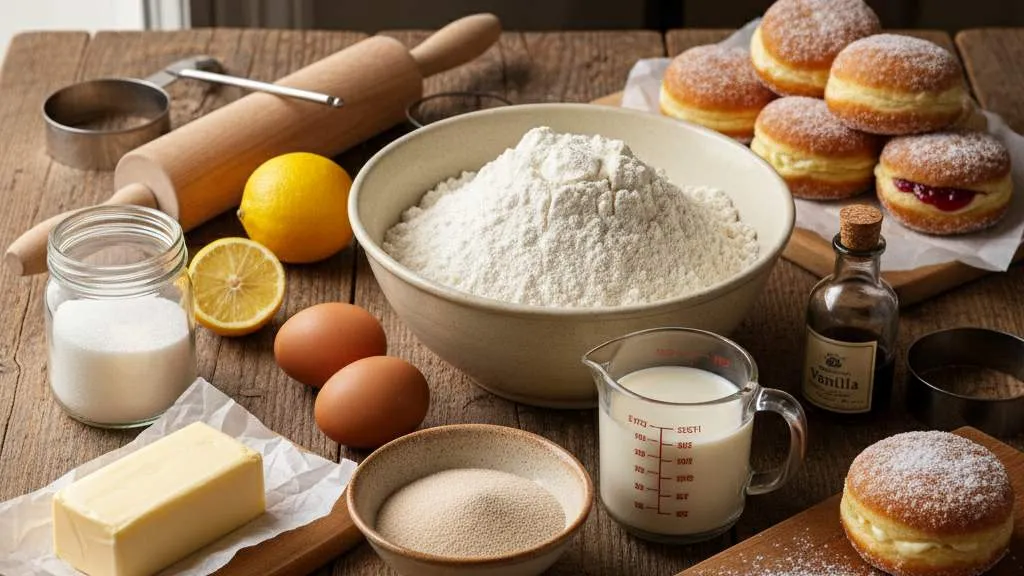 Bahan-Bahan yang Diperlukan untuk Membuat Bomboloni (c) Ilustrasi AI