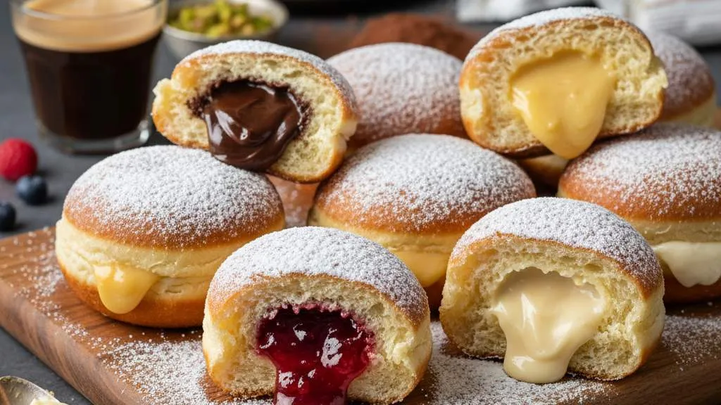 Variasi Isian dan Topping Bomboloni (c) Ilustrasi AI