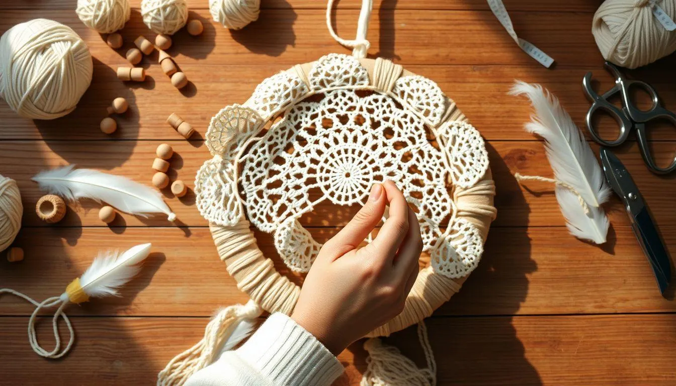 2. Cara Membuat Dreamcatcher Sederhana dengan Doily Rajut (c) Ilustrasi AI