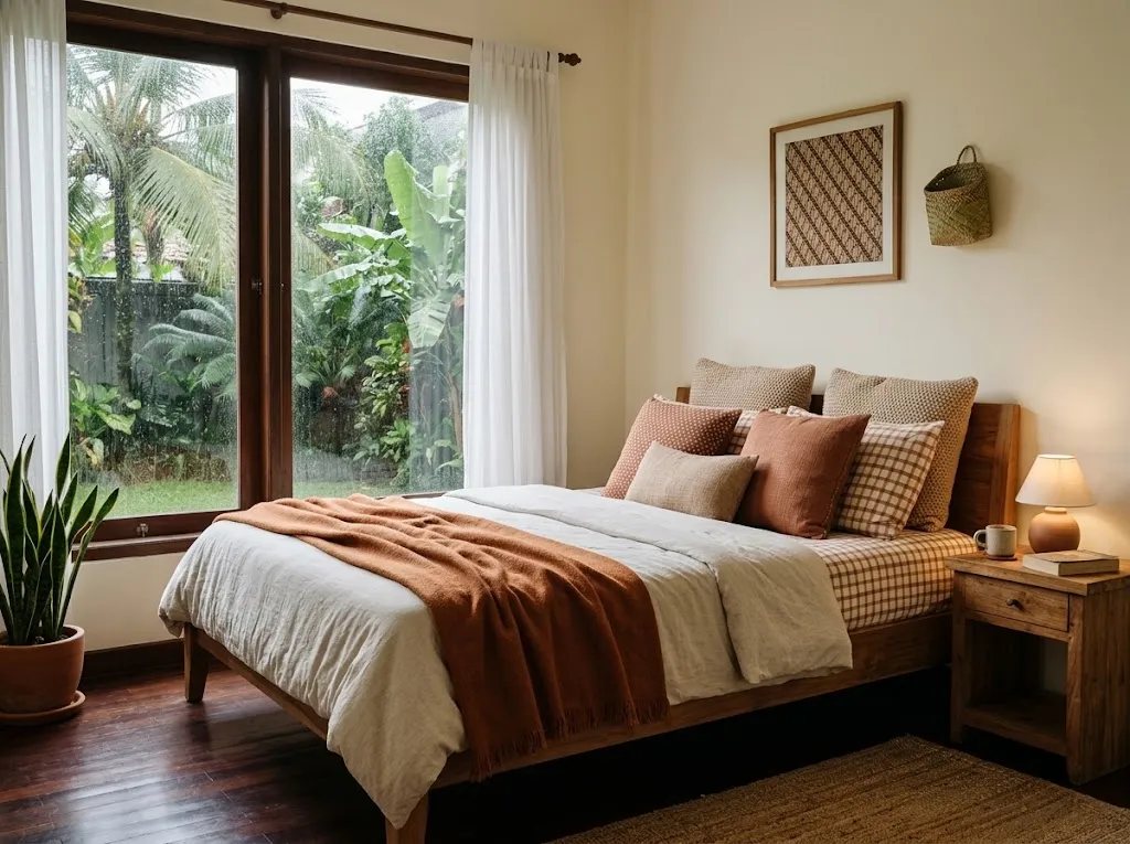 Cara membuat kamar tidur terasa hangat saat hujan (AI generated)
