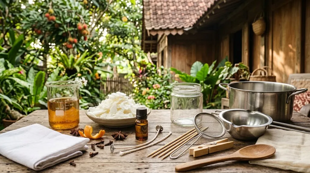 Bahan Membuat Lilin Aromaterapi (AI Generated)