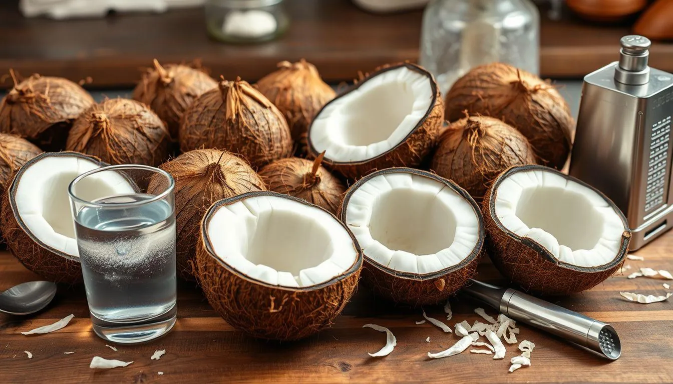 Persiapan Bahan dan Alat untuk Membuat Minyak Kelapa Tradisional (c) Ilustrasi AI