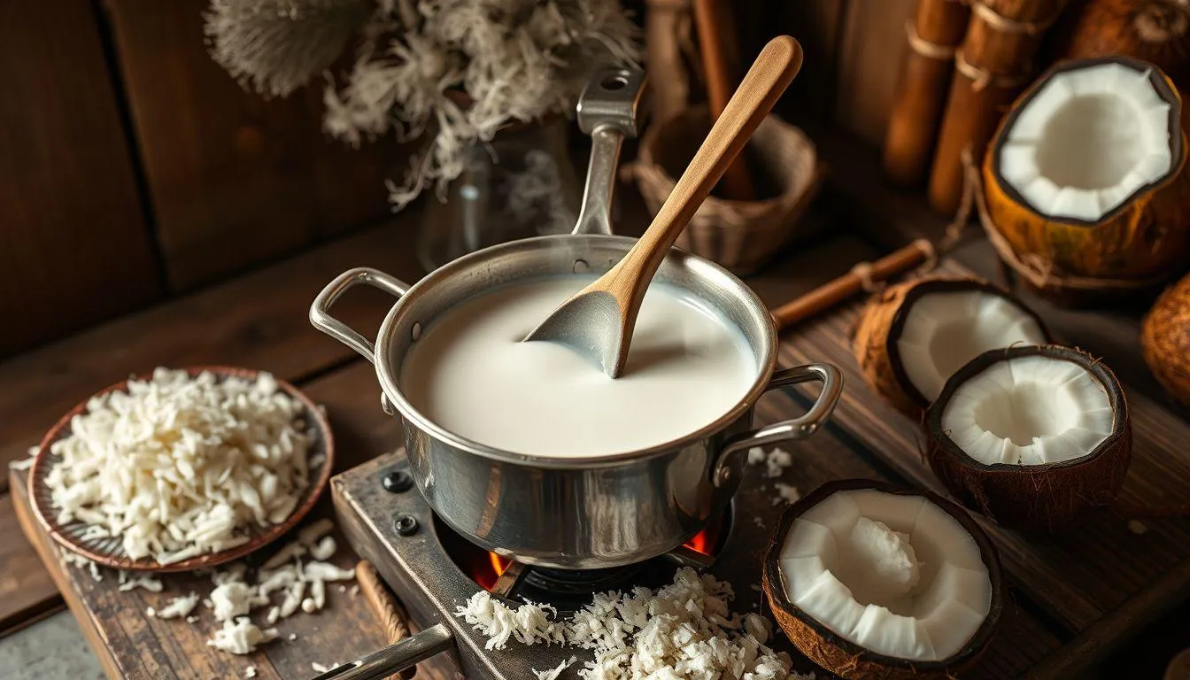 Teknik Pemanasan Tradisional untuk Ekstraksi Minyak Kelapa (c) Ilustrasi AI