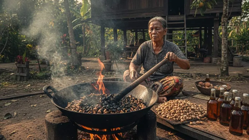 Langkah-Langkah Cara Membuat Minyak Kemiri Bakar (c) Ilustrasi AI