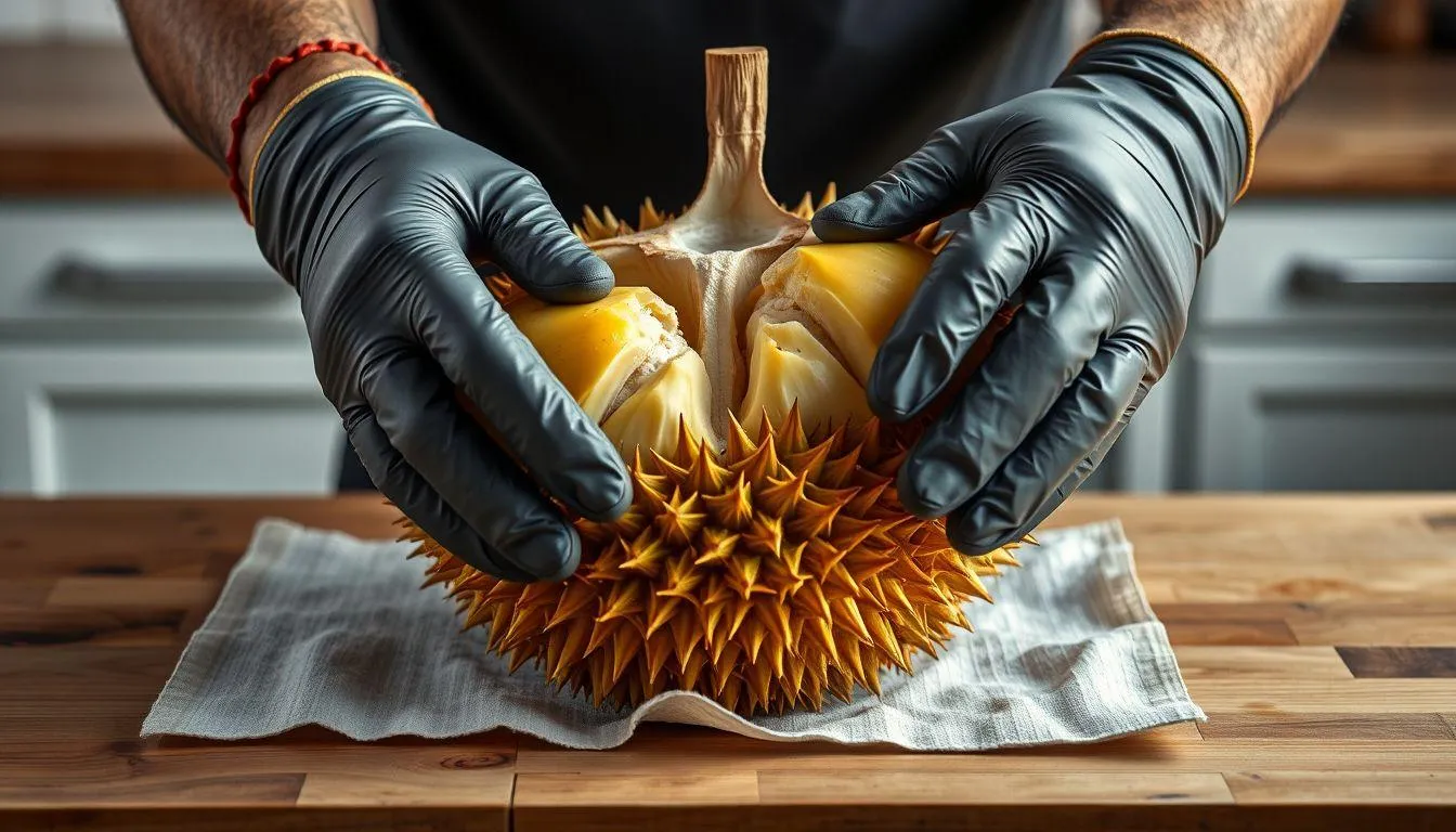 Langkah-Langkah Membuka Durian dengan Aman (c) Ilustrasi AI