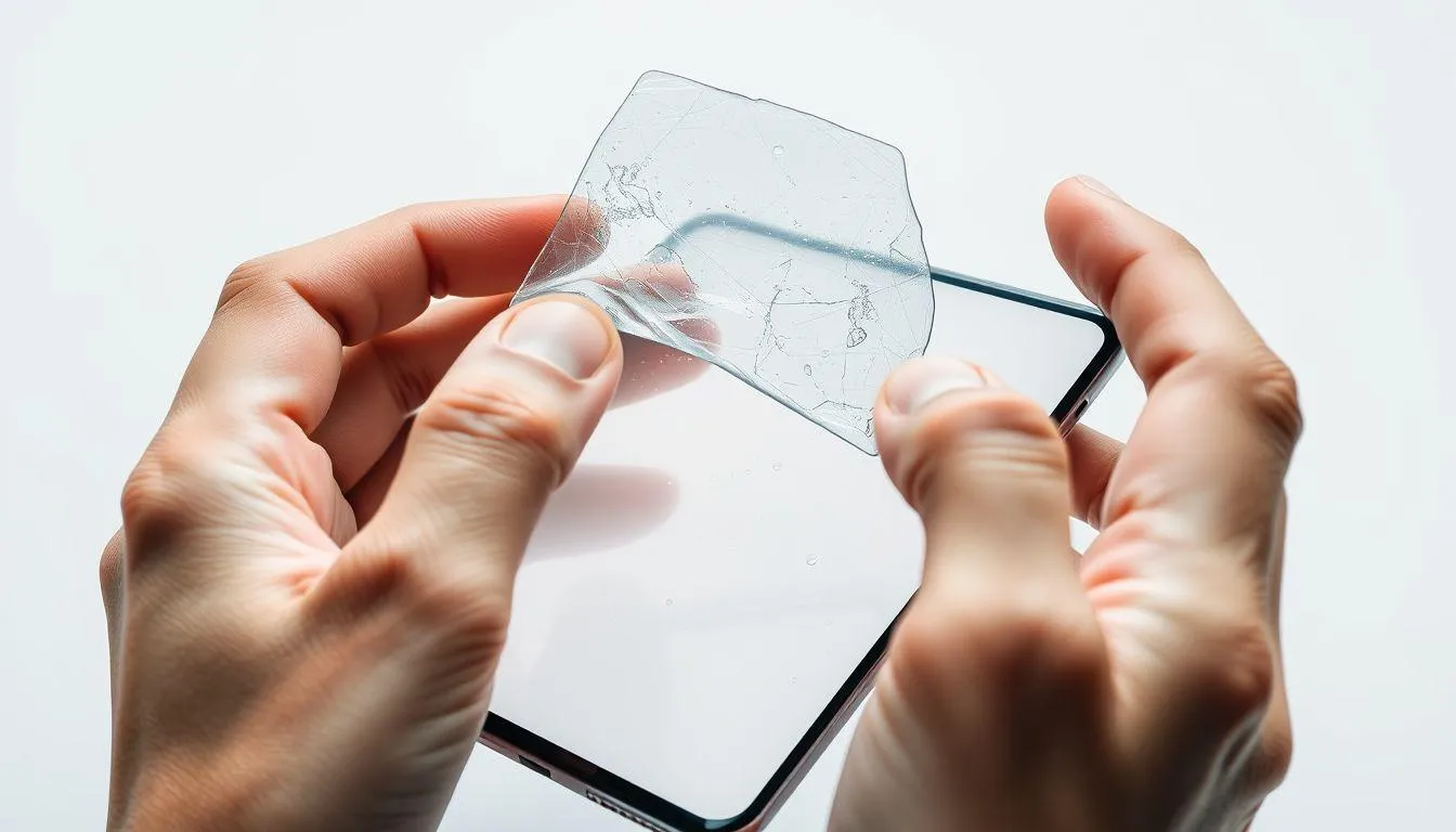Melepas Pelindung Layar atau Tempered Glass (c) Ilustrasi AI