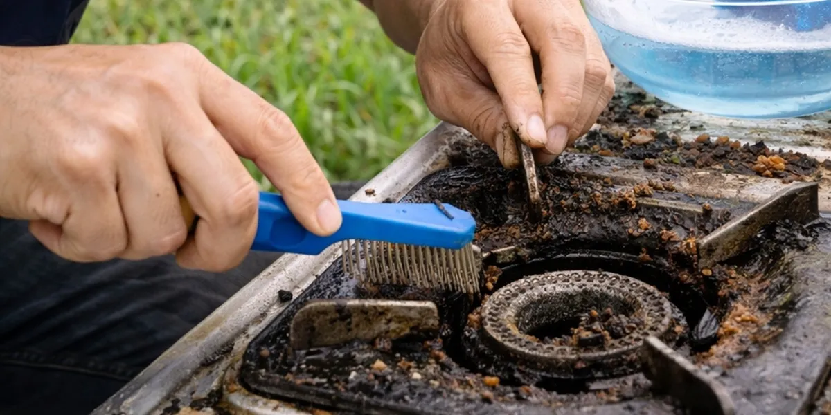 5. Membersihkan Tungku Kompor yang Berkerak (c) Ilustrasi AI