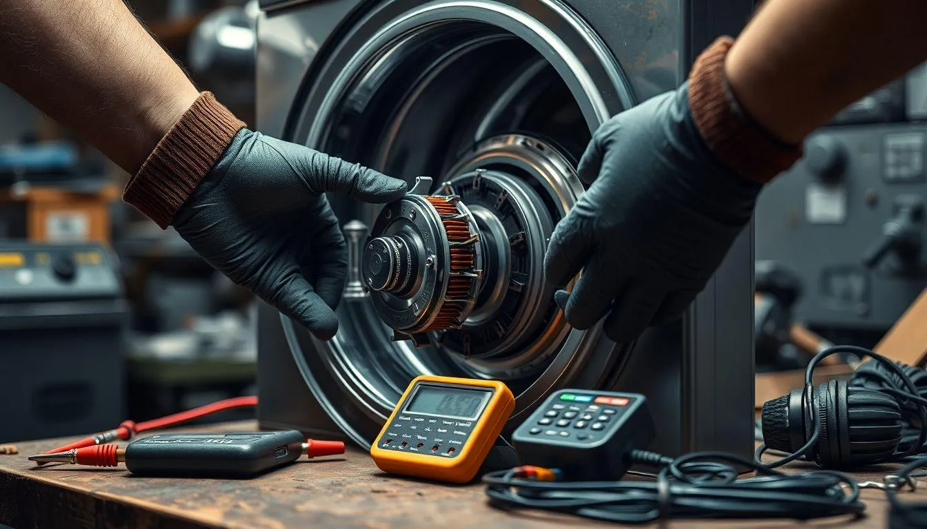 6. Cara Memperbaiki Mesin Cuci Pengering dengan Memeriksa Motor Penggerak (c) Ilustrasi AI