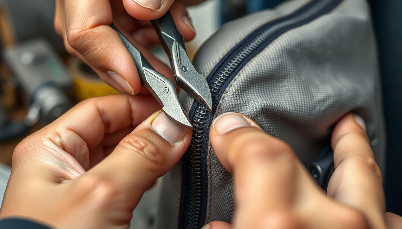 7. Cara Memperbaiki Resleting Tas yang Dol dengan Mengencangkan Kepala Resleting (c) Ilustrasi AI