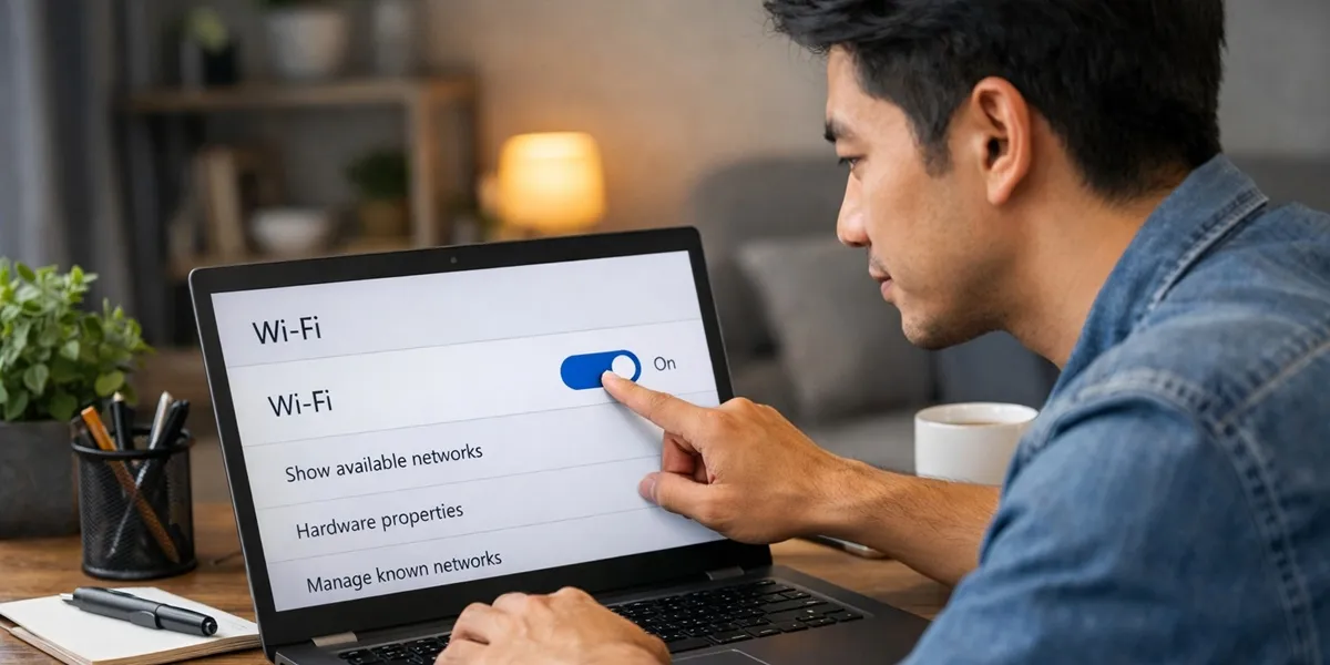 Memeriksa dan Mengaktifkan Fitur WiFi (c) Ilustrasi AI