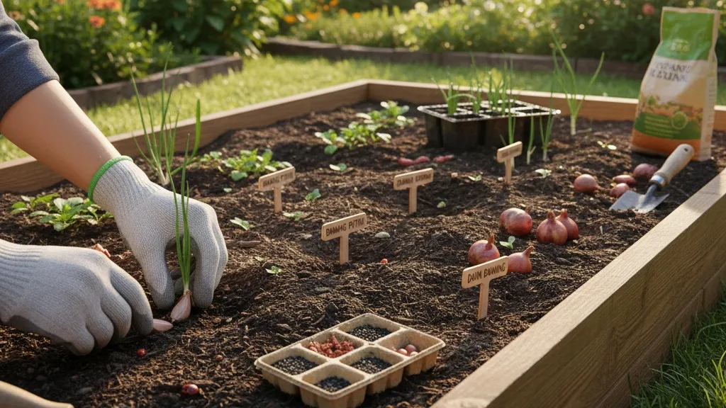 Teknik Penanaman Bawang dari Umbi, Biji, dan Akar (c) Ilustrasi AI