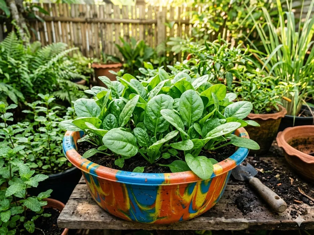 cara menanam bayam di pot kecil (AI generated)